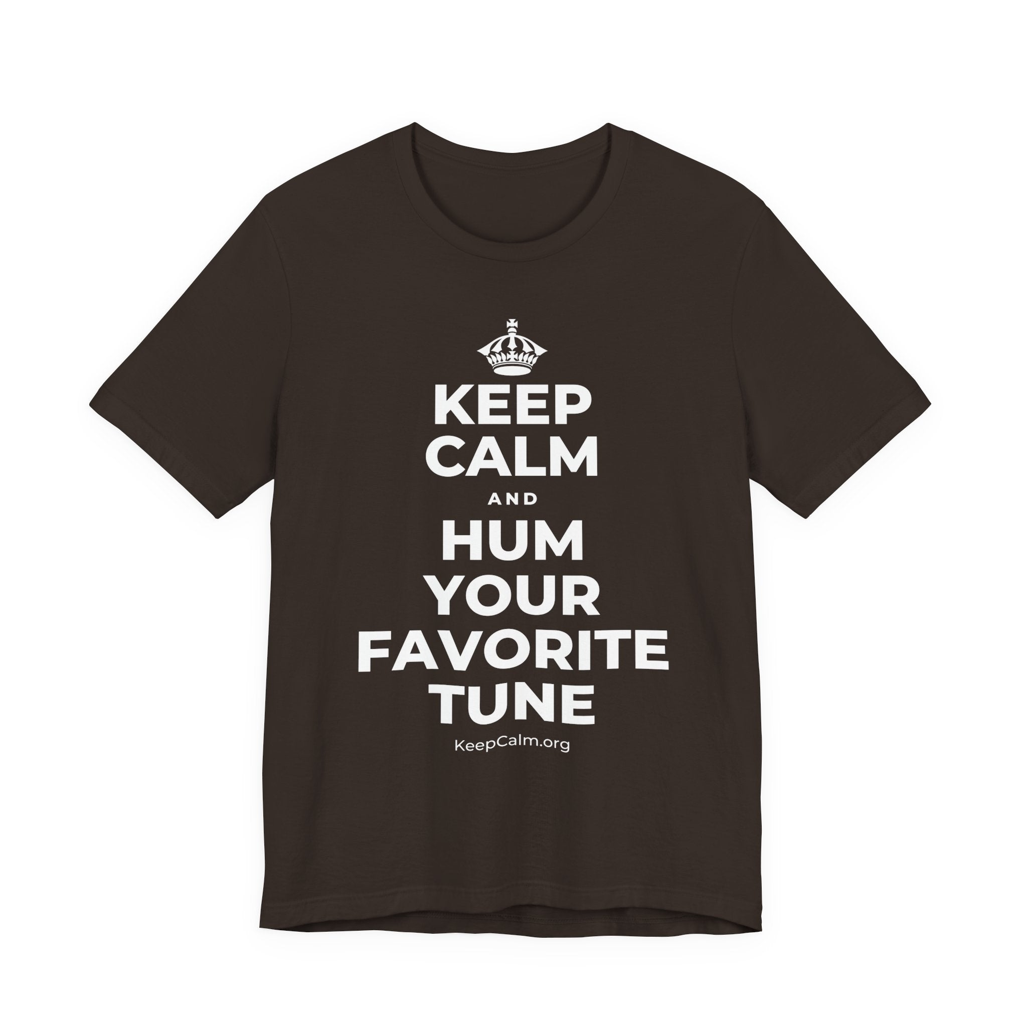 KEEP CALM AND HUM YOUR FAVORITE TUNE T-Shirt (Soft Cream–Heather Mauve)