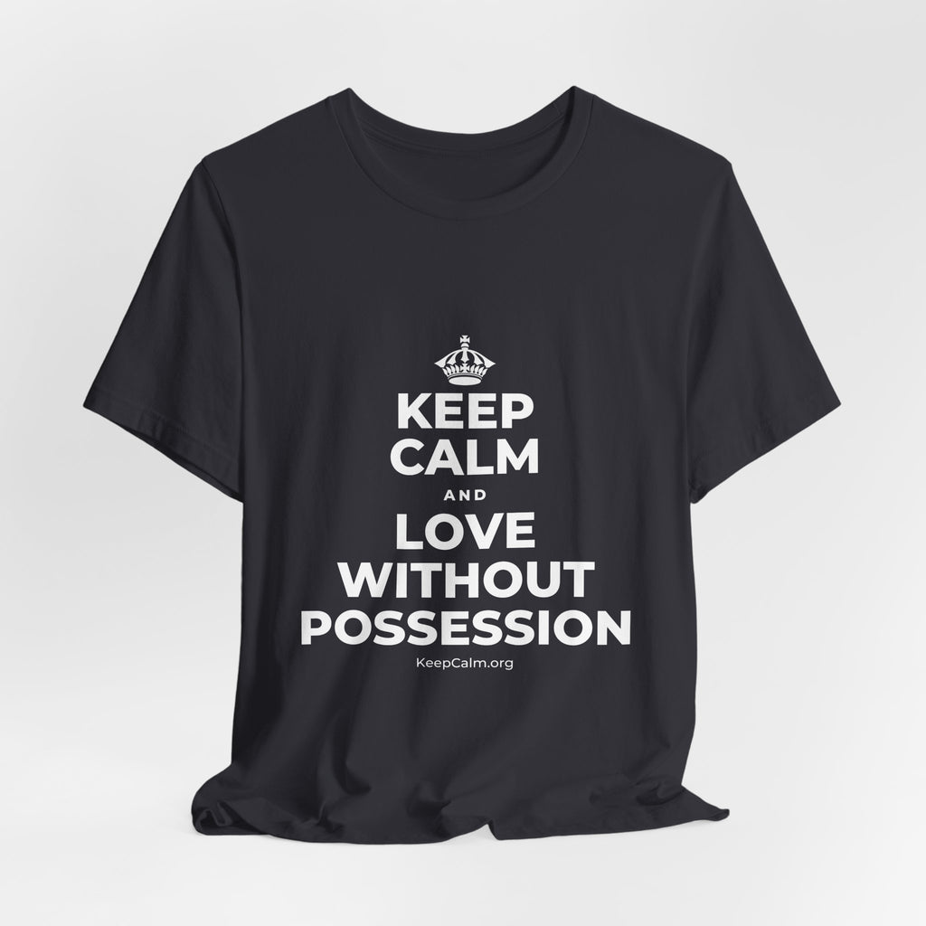 KEEP CALM AND LOVE WITHOUT POSSESSION T-Shirt (Baby Blue–Silver)