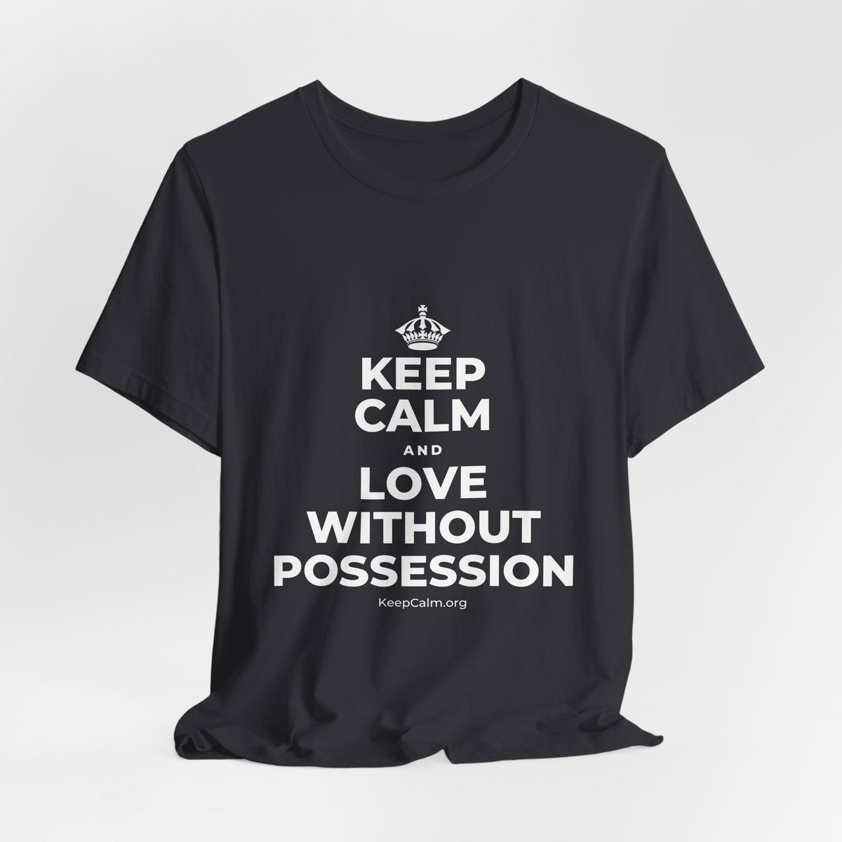 KEEP CALM AND LOVE WITHOUT POSSESSION T-Shirt (Baby Blue–Silver)