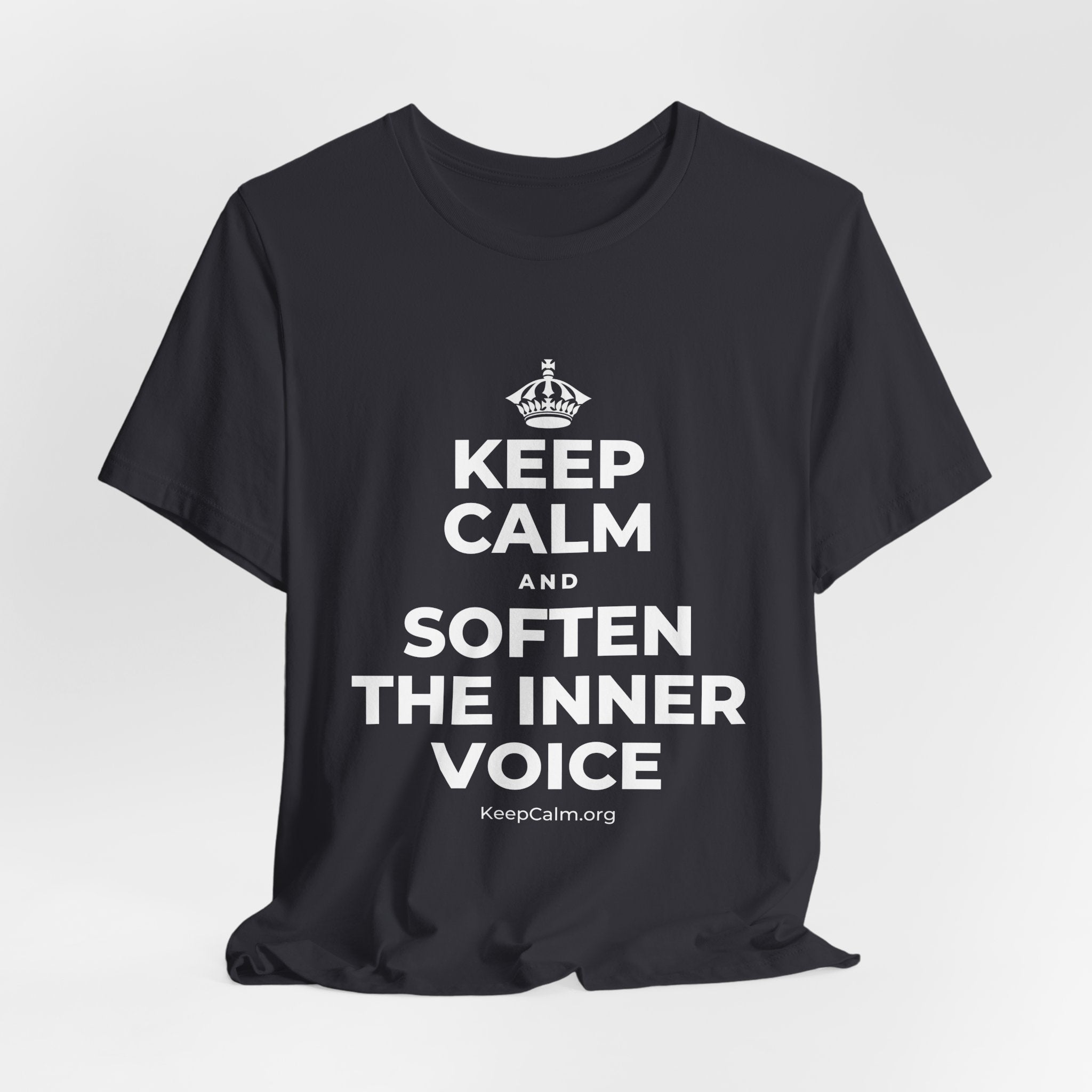 KEEP CALM AND SOFTEN THE INNER VOICE T-Shirt (Baby Blue–Silver)