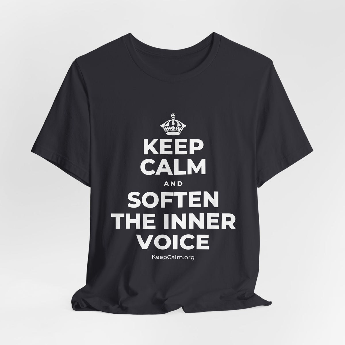 KEEP CALM AND SOFTEN THE INNER VOICE T-Shirt (Baby Blue–Silver)
