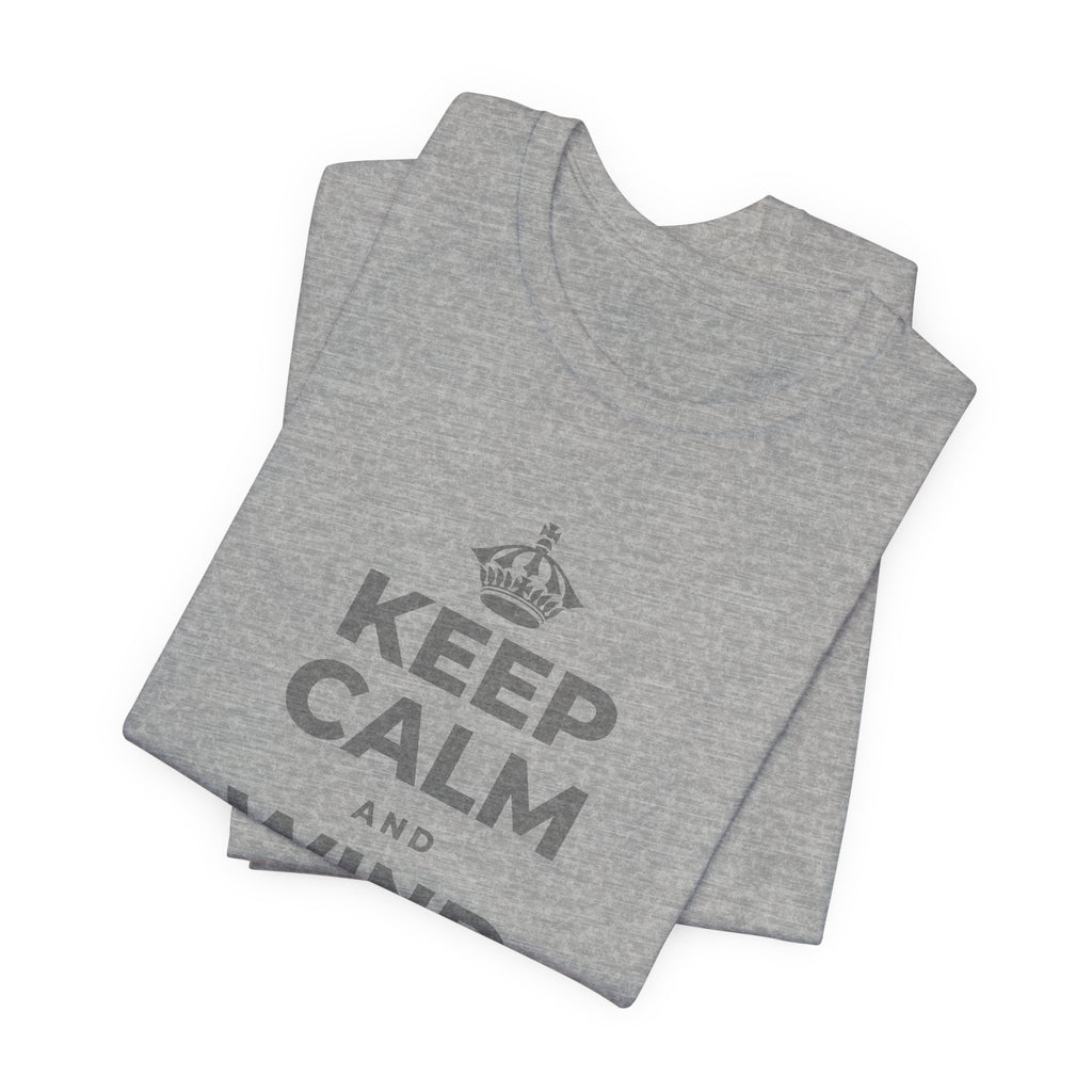 KEEP CALM AND WIND DOWN GENTLY T-Shirt (White–Asphalt)