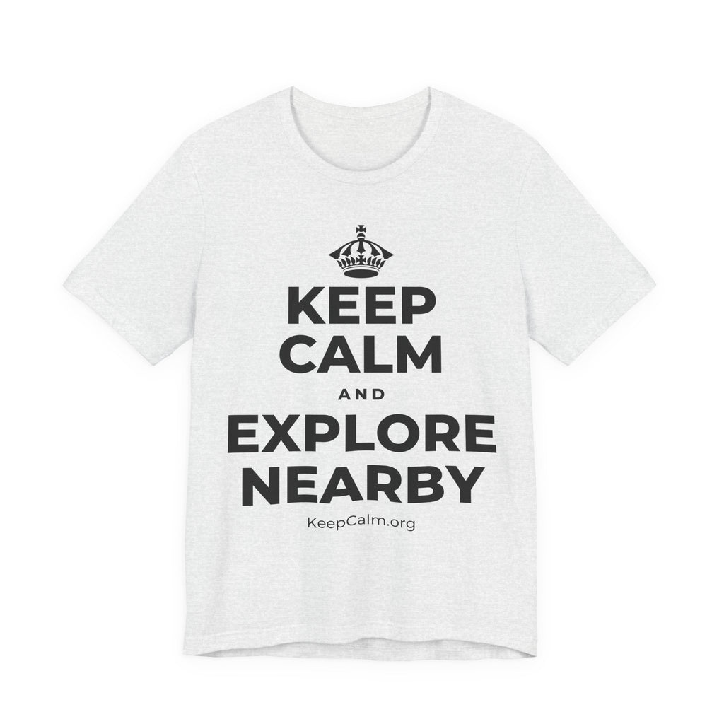 KEEP CALM AND EXPLORE NEARBY T-Shirt (Soft Cream–Heather Mauve)
