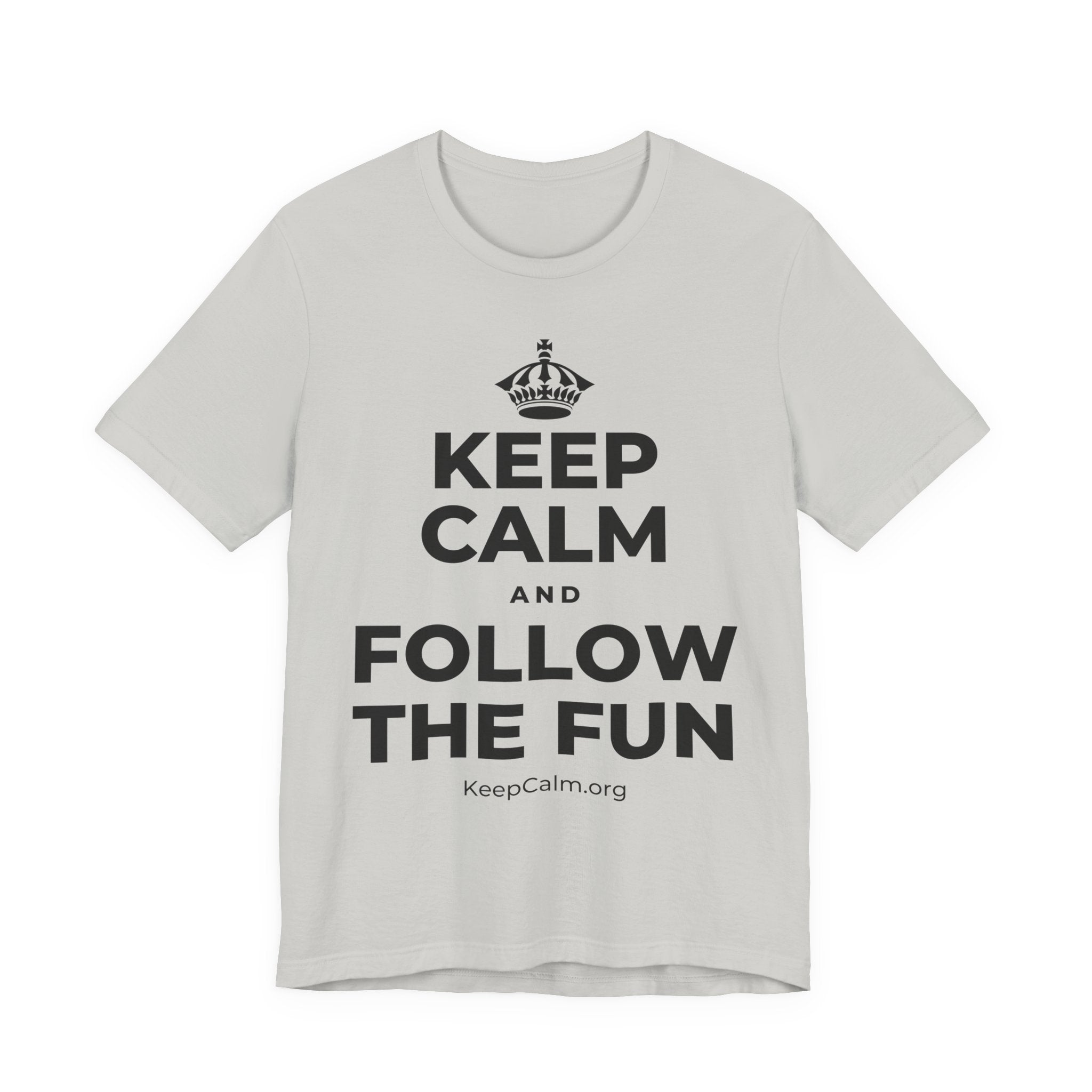 KEEP CALM AND FOLLOW THE FUN T-Shirt (Baby Blue–Silver)
