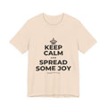 KEEP CALM AND SPREAD SOME JOY T-Shirt (Soft Cream–Heather Mauve)