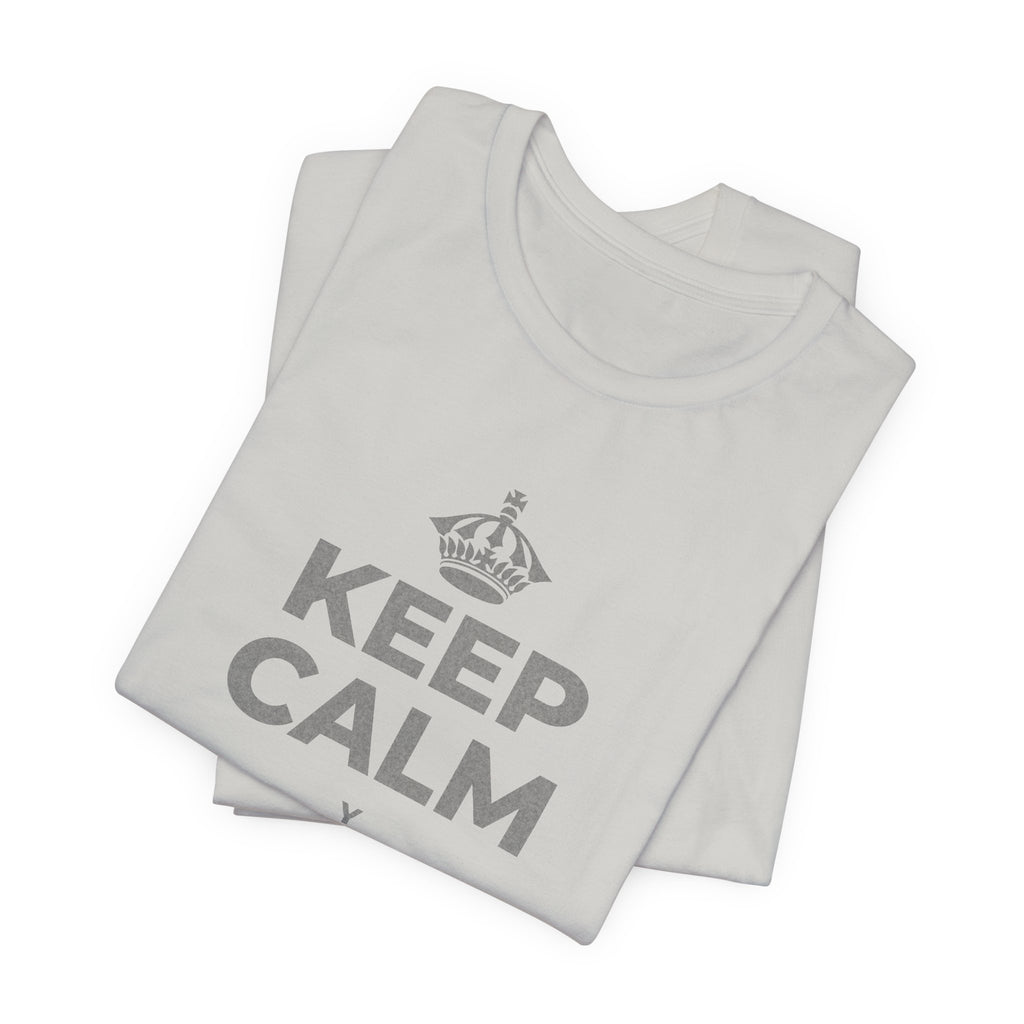 KEEP CALM Y BUSCA A ALGUIEN T-Shirt (Baby Blue–Silver)