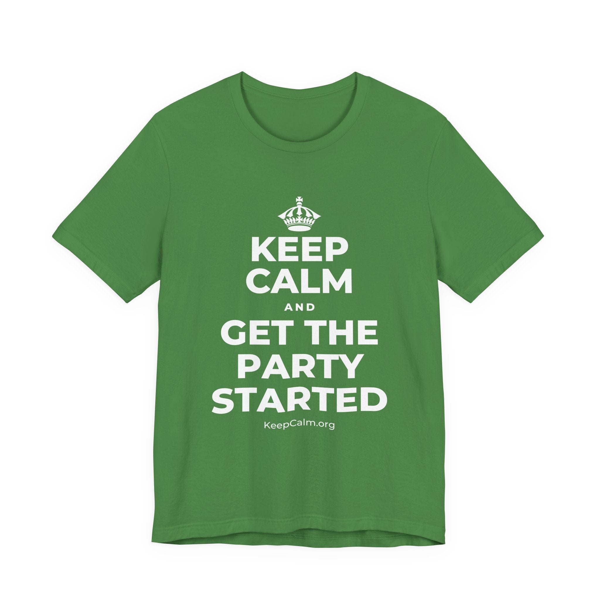 KEEP CALM AND GET THE PARTY STARTED T-Shirt (Baby Blue–Silver)