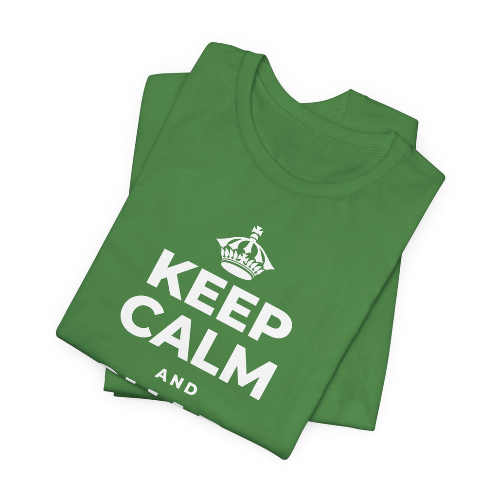 KEEP CALM AND RECHARGE, NO GUILT T-Shirt (Baby Blue–Silver)