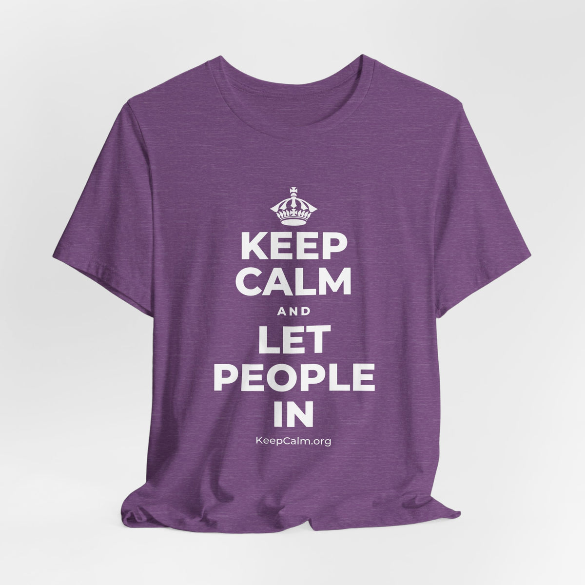 KEEP CALM AND LET PEOPLE IN T-Shirt (Baby Blue–Silver)