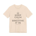 KEEP CALM AND BREATHE IT IN T-Shirt (Soft Cream–Heather Mauve)