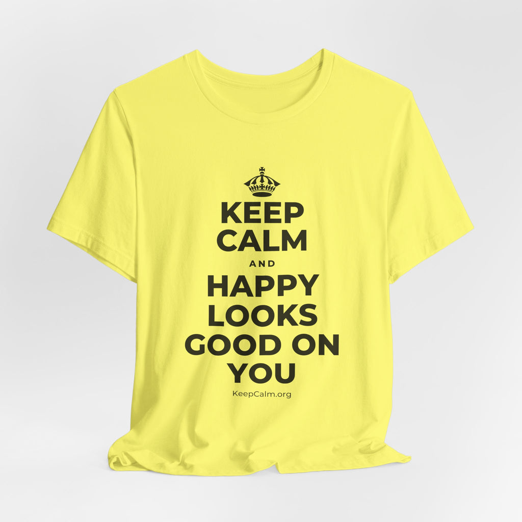 KEEP CALM AND HAPPY LOOKS GOOD ON YOU T-Shirt (Soft Cream–Heather Mauve)