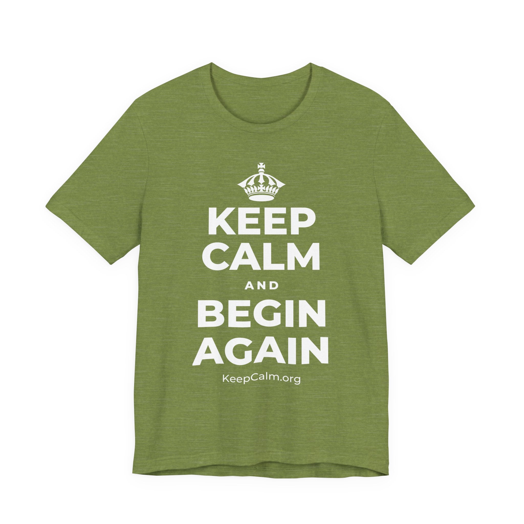 KEEP CALM AND BEGIN AGAIN T-Shirt (Baby Blue–Silver)