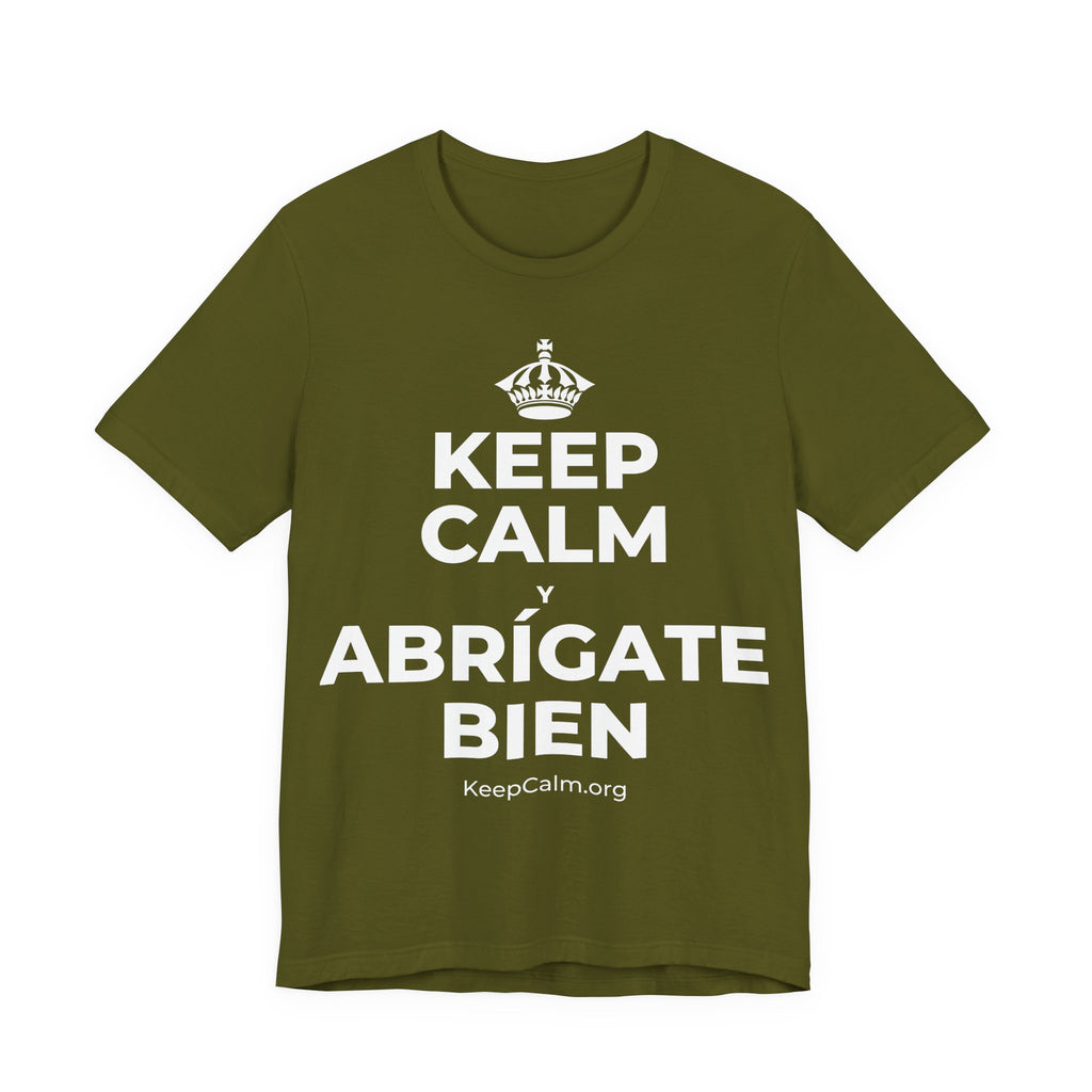KEEP CALM Y ABRÍGATE BIEN T-Shirt (Baby Blue–Silver)