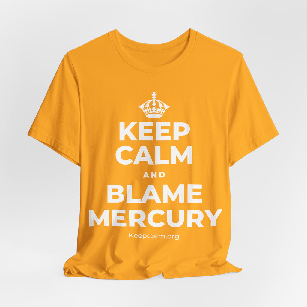 KEEP CALM AND BLAME MERCURY T-Shirt (Baby Blue–Silver)