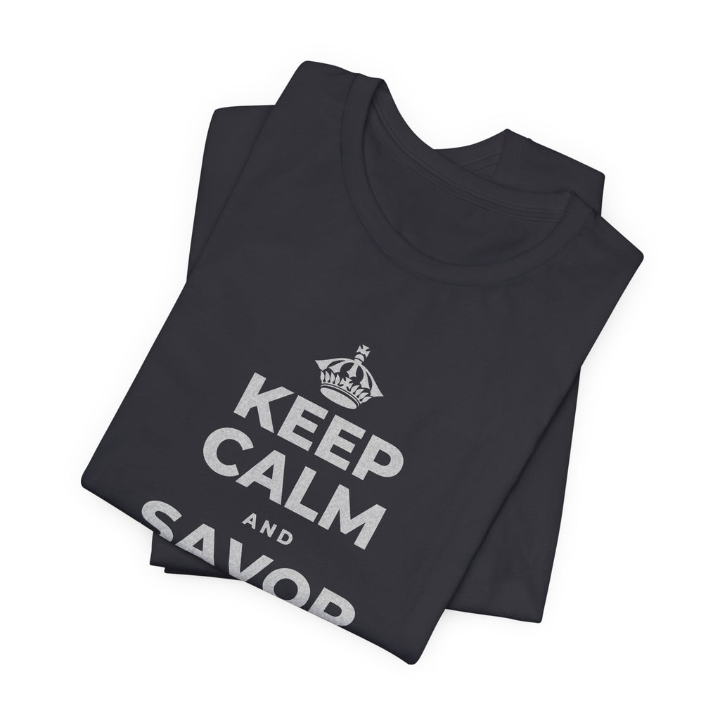 KEEP CALM AND SAVOR THE SMALL MAGIC T-Shirt (Baby Blue–Silver)