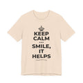 KEEP CALM AND SMILE, IT HELPS T-Shirt (Soft Cream–Heather Mauve)
