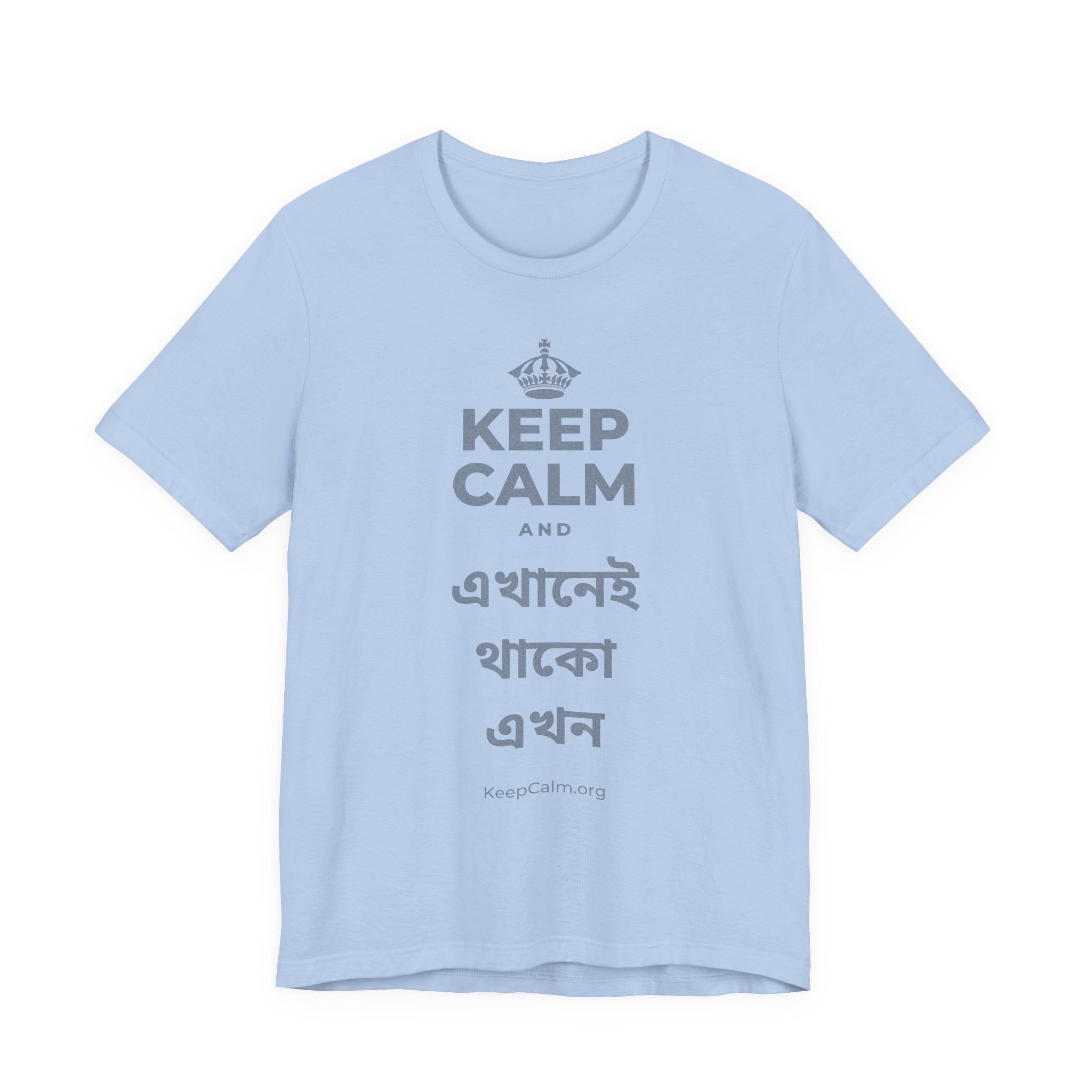 KEEP CALM AND এখানেই থাকো এখন T-Shirt (Baby Blue–Silver)