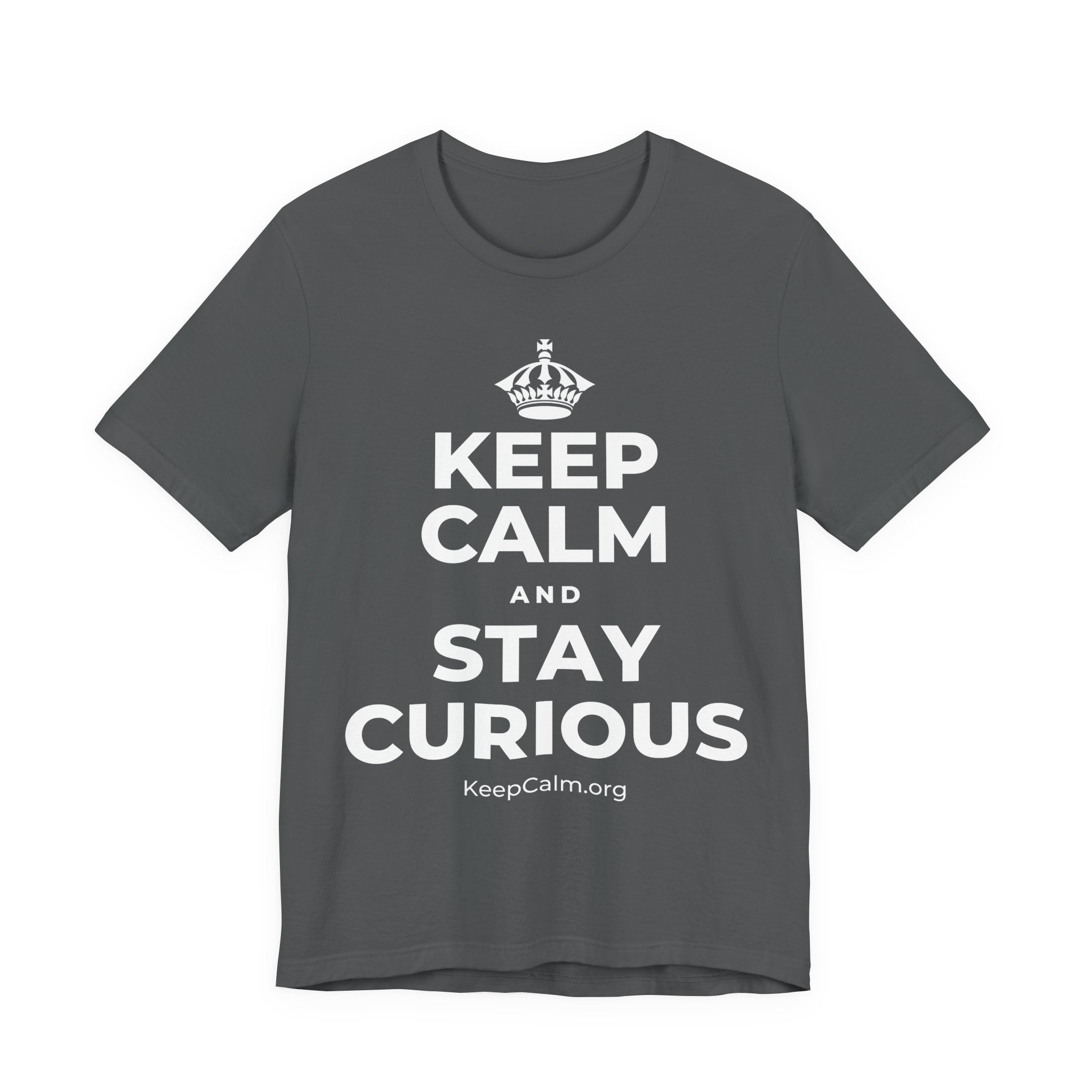 KEEP CALM AND STAY CURIOUS T-Shirt (White–Asphalt)