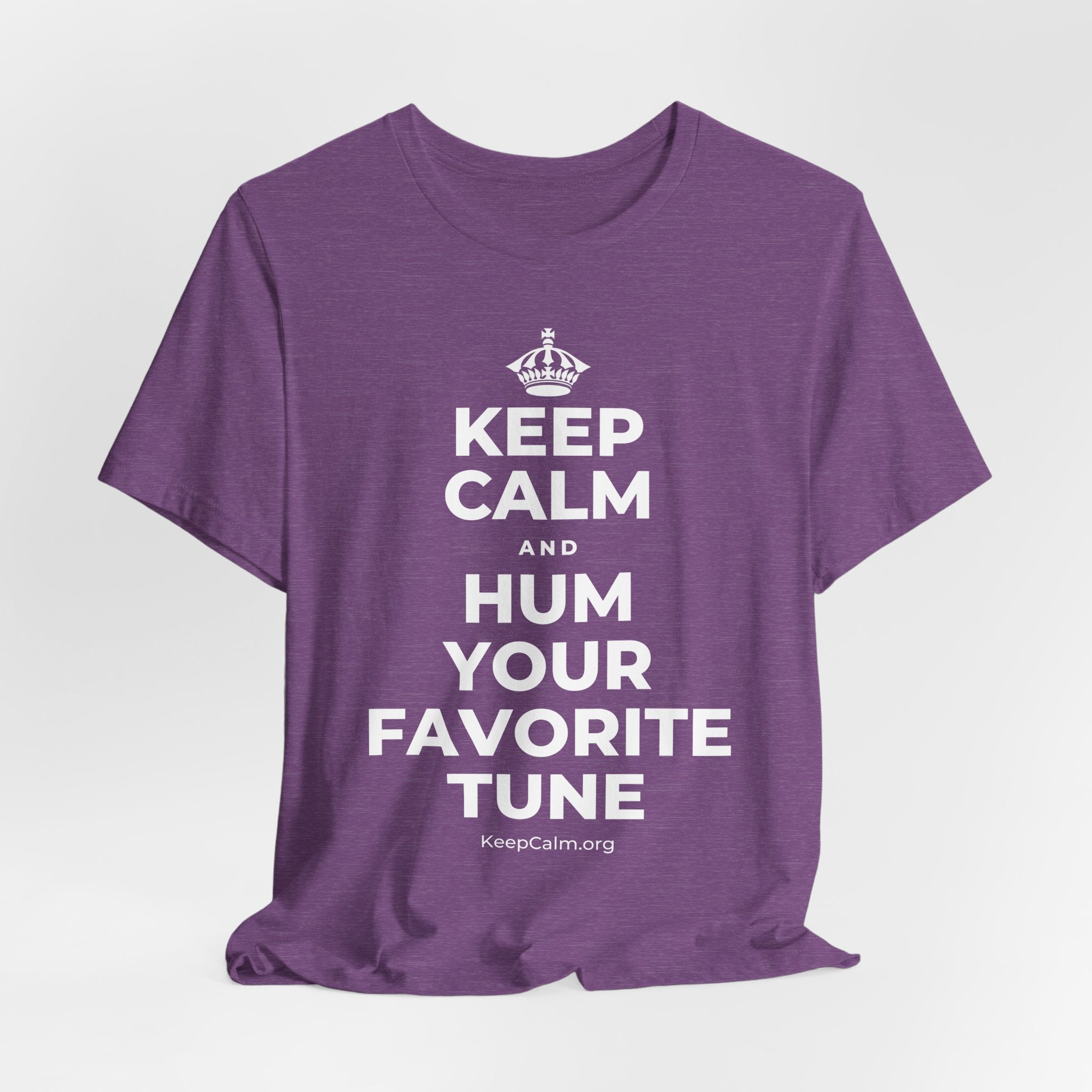 KEEP CALM AND HUM YOUR FAVORITE TUNE T-Shirt (Baby Blue–Silver)