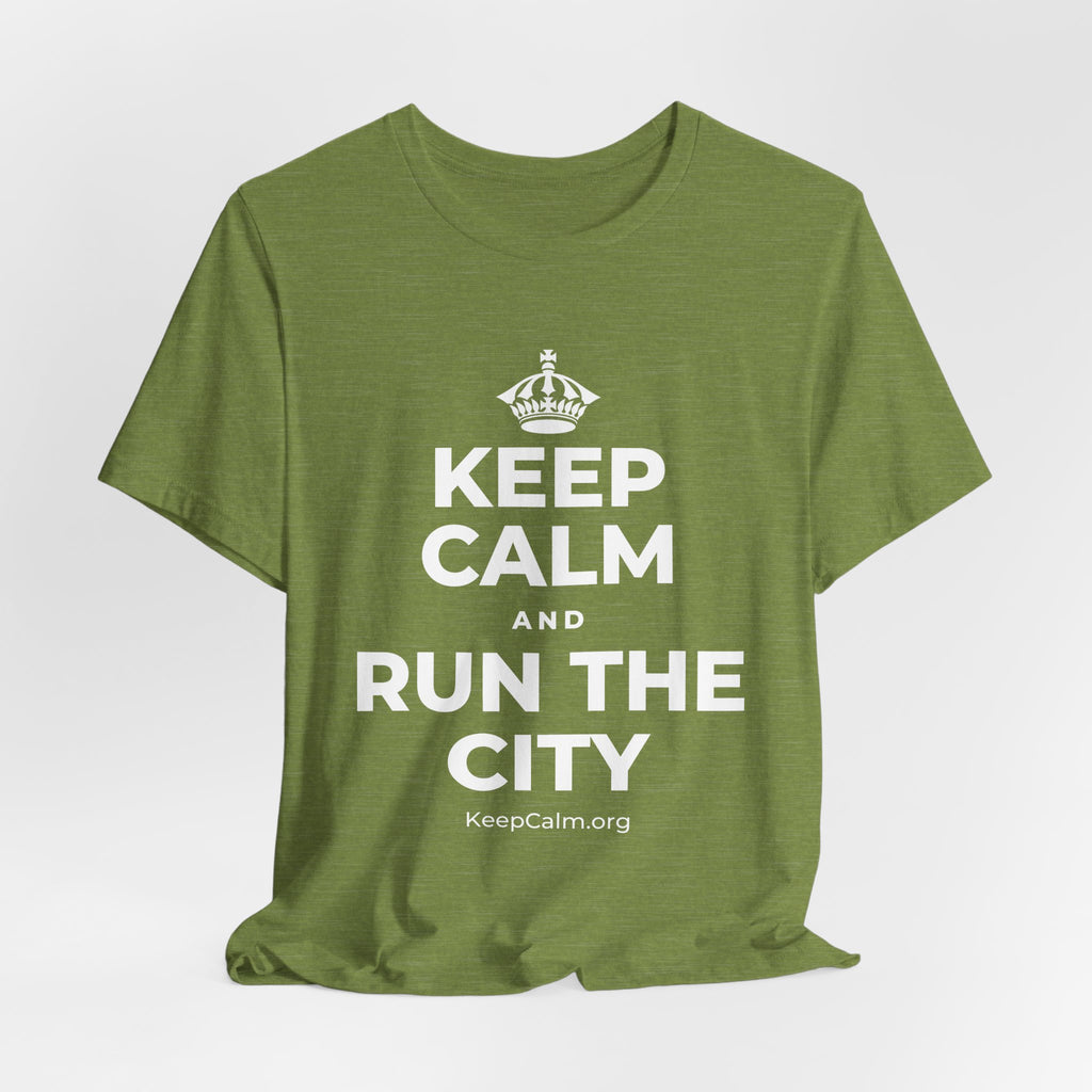 KEEP CALM AND RUN THE CITY T-Shirt (Baby Blue–Silver)