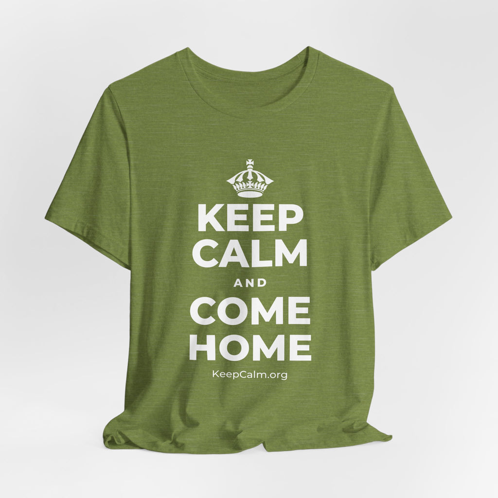 KEEP CALM AND COME HOME T-Shirt (Baby Blue–Silver)