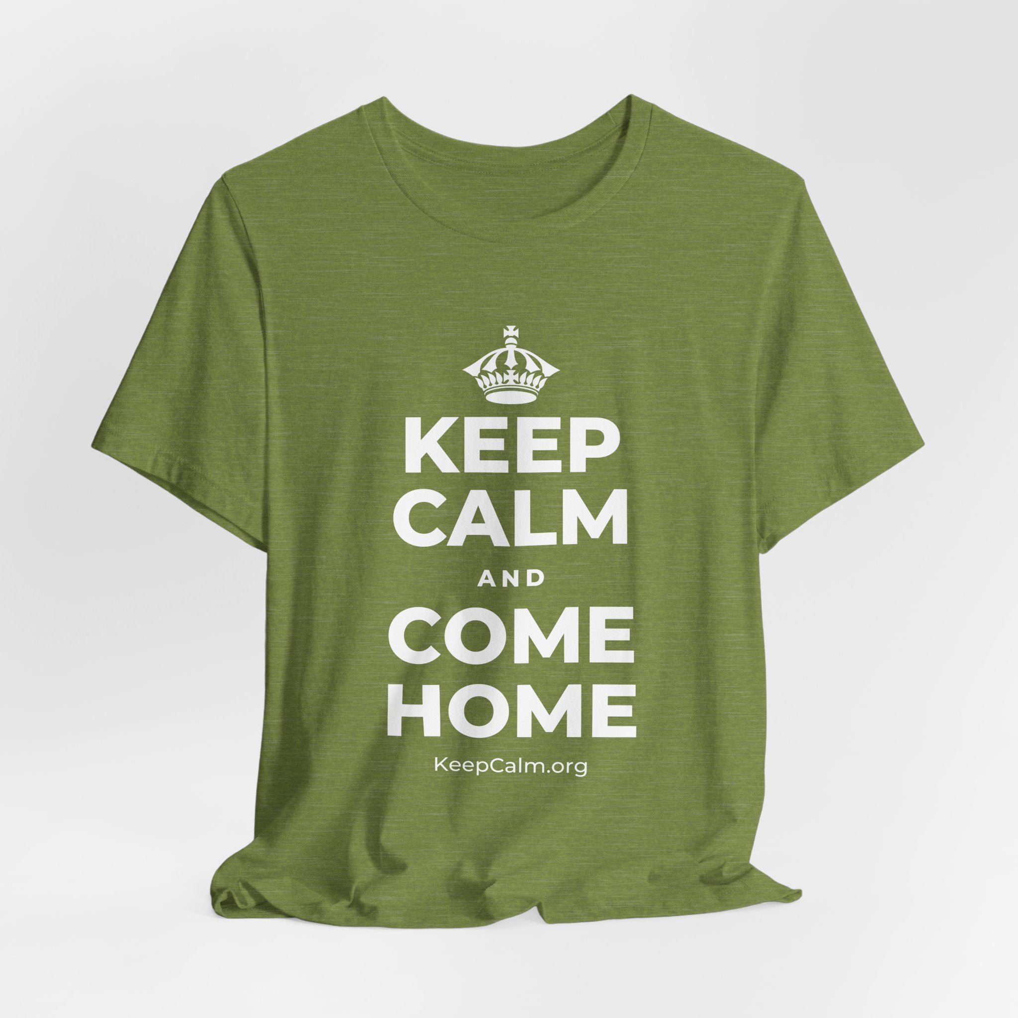 KEEP CALM AND COME HOME T-Shirt (Baby Blue–Silver)
