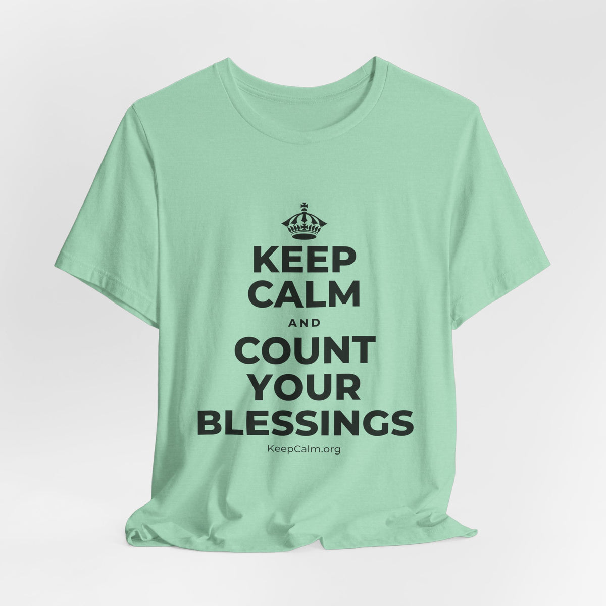 KEEP CALM AND COUNT YOUR BLESSINGS T-Shirt (Baby Blue–Silver)