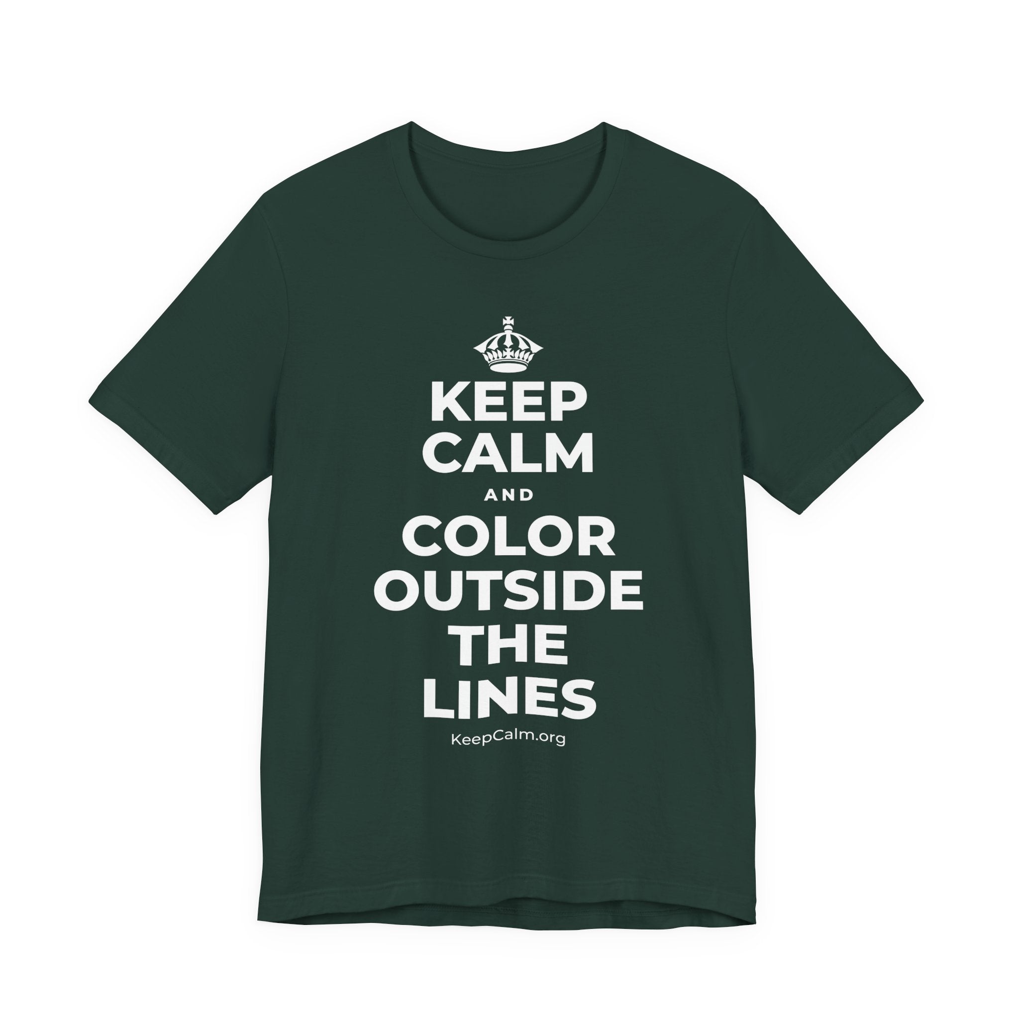 KEEP CALM AND COLOR OUTSIDE THE LINES T-Shirt (White–Asphalt)