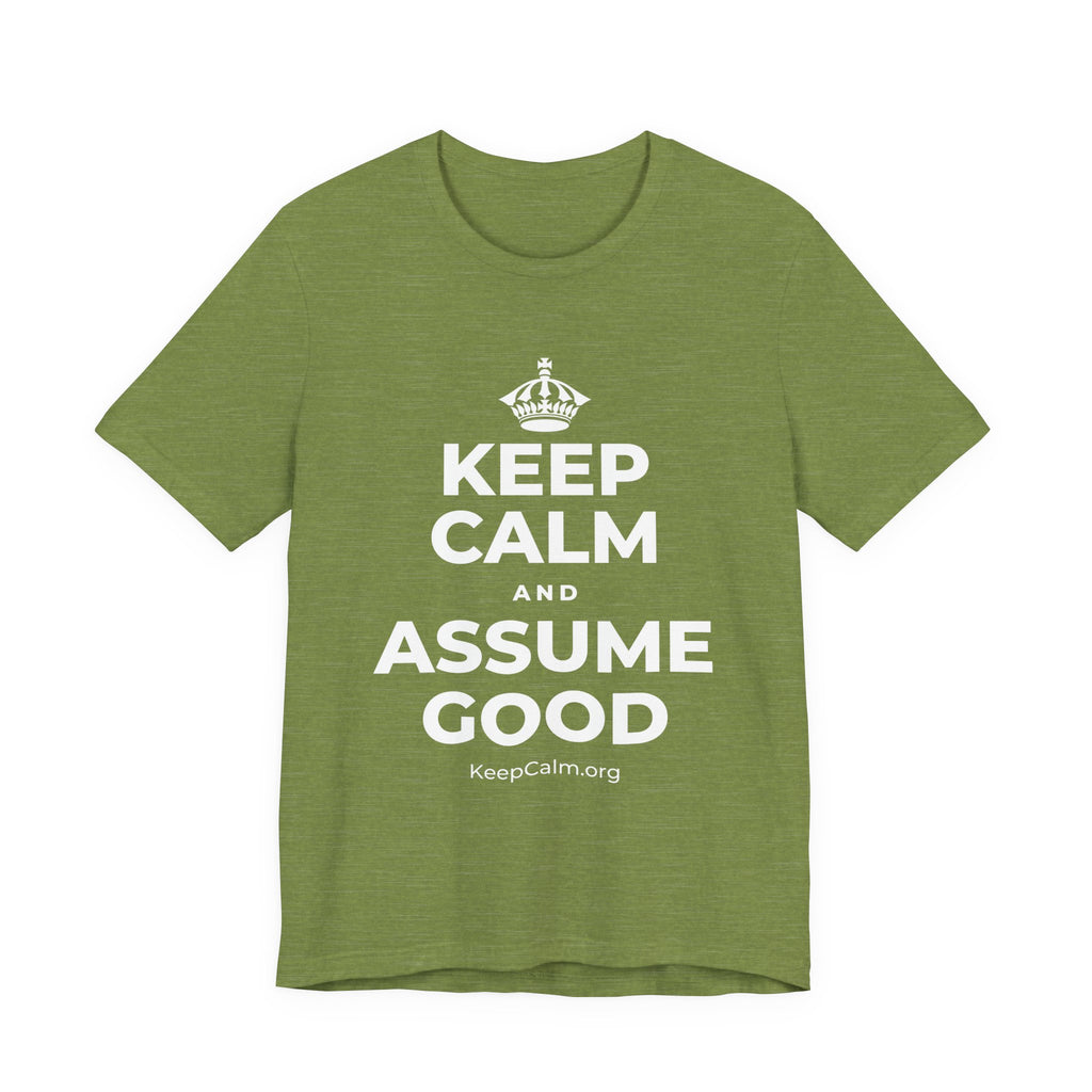 KEEP CALM AND ASSUME GOOD T-Shirt (Baby Blue–Silver)