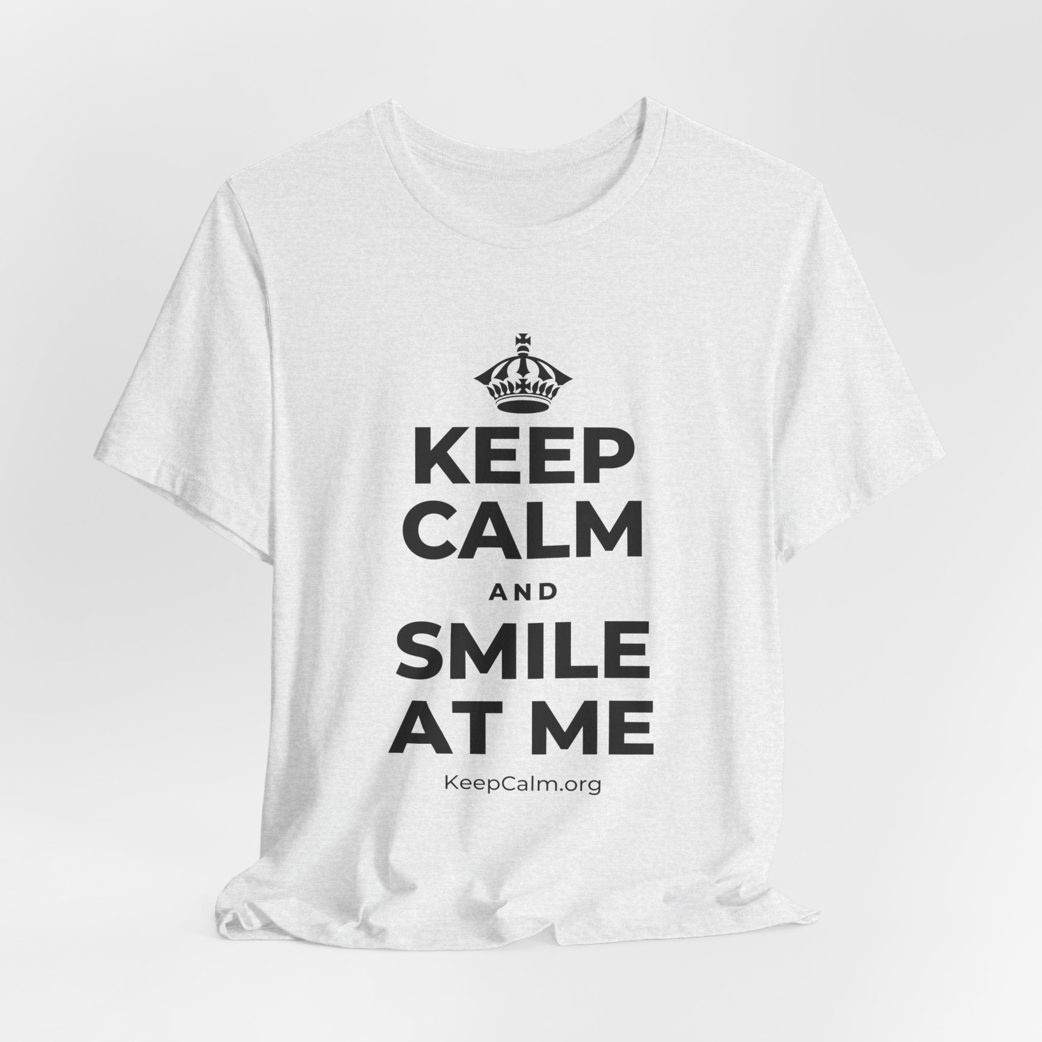 KEEP CALM AND SMILE AT ME T-Shirt (Soft Cream–Heather Mauve)