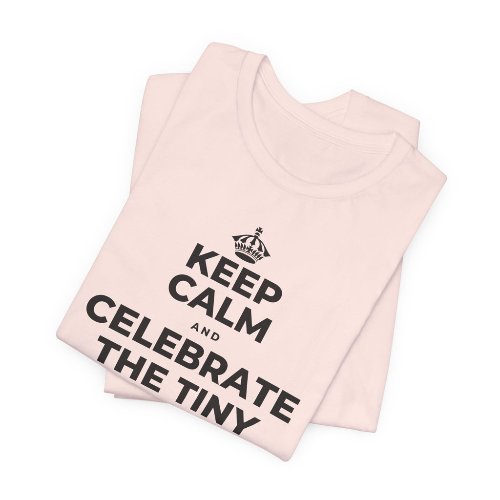 KEEP CALM AND CELEBRATE THE TINY VICTORIES EVERY SINGLE DAY T-Shirt (Soft Cream–Heather Mauve)