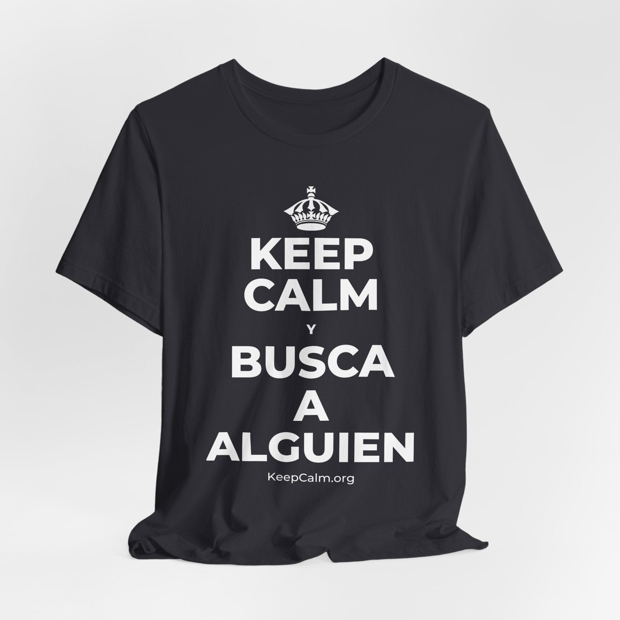 KEEP CALM Y BUSCA A ALGUIEN T-Shirt (Baby Blue–Silver)
