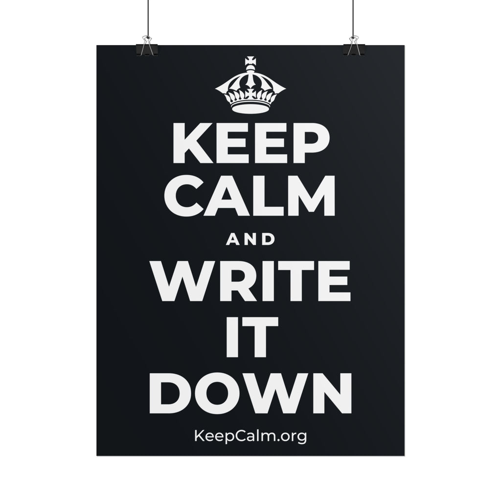 KEEP CALM AND WRITE IT DOWN Poster (Dark)