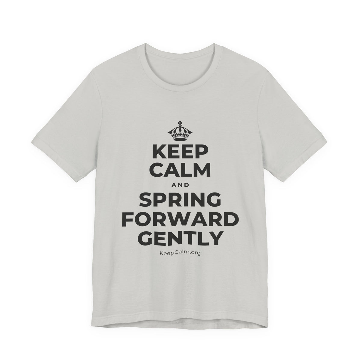 KEEP CALM AND SPRING FORWARD GENTLY T-Shirt (Baby Blue–Silver)