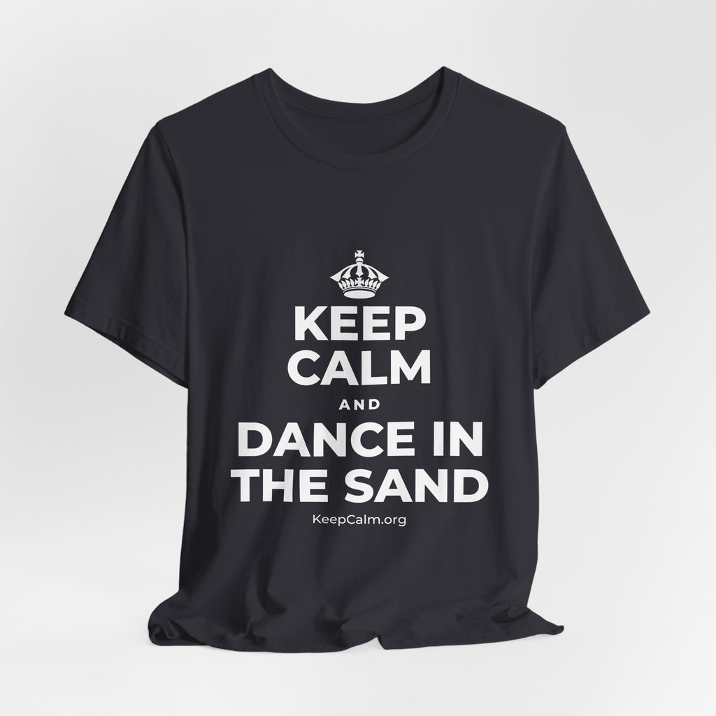 KEEP CALM AND DANCE IN THE SAND T-Shirt (Baby Blue–Silver)