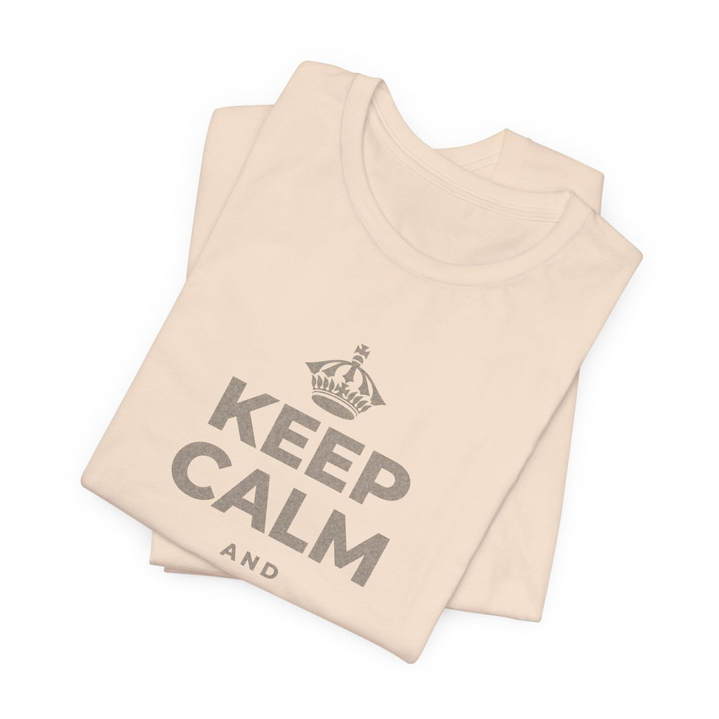 KEEP CALM AND BREATHE EASY T-Shirt (Silver–Heather Olive)