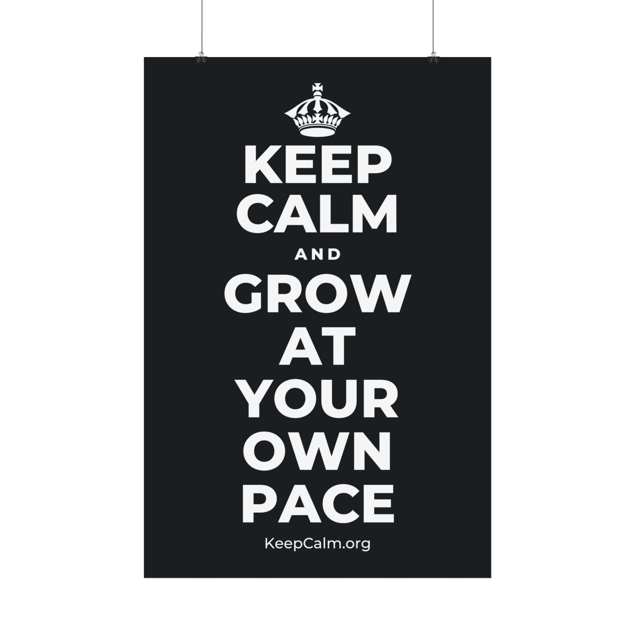 KEEP CALM AND GROW AT YOUR OWN PACE Satin Poster (Dark)