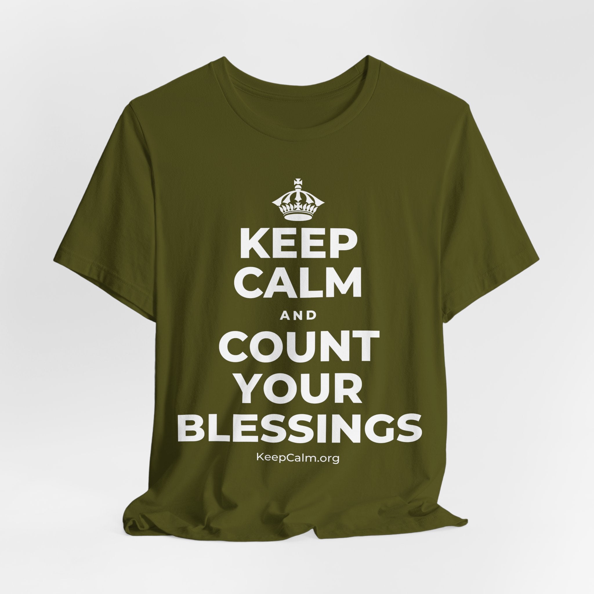KEEP CALM AND COUNT YOUR BLESSINGS T-Shirt (Baby Blue–Silver)