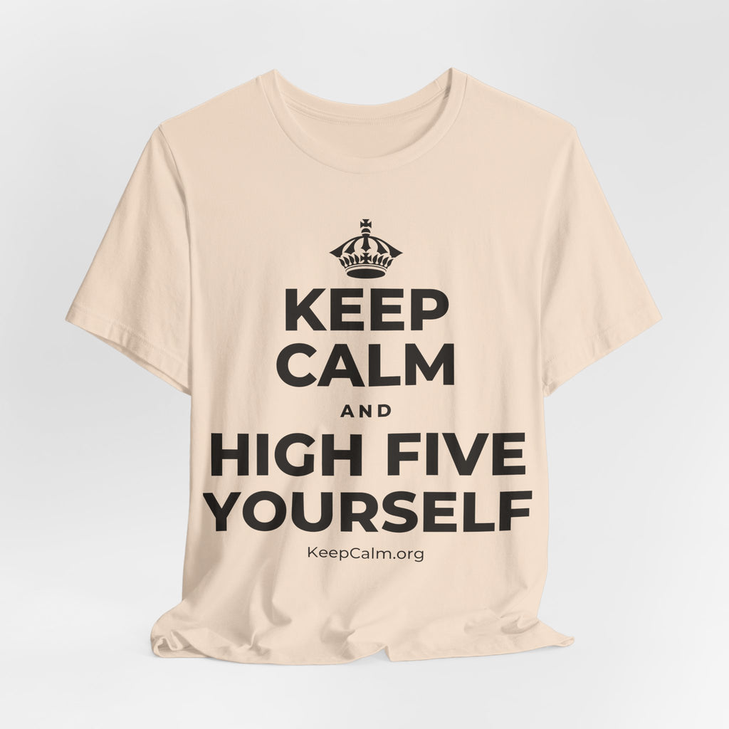 KEEP CALM AND HIGH FIVE YOURSELF T-Shirt (Soft Cream–Heather Mauve)