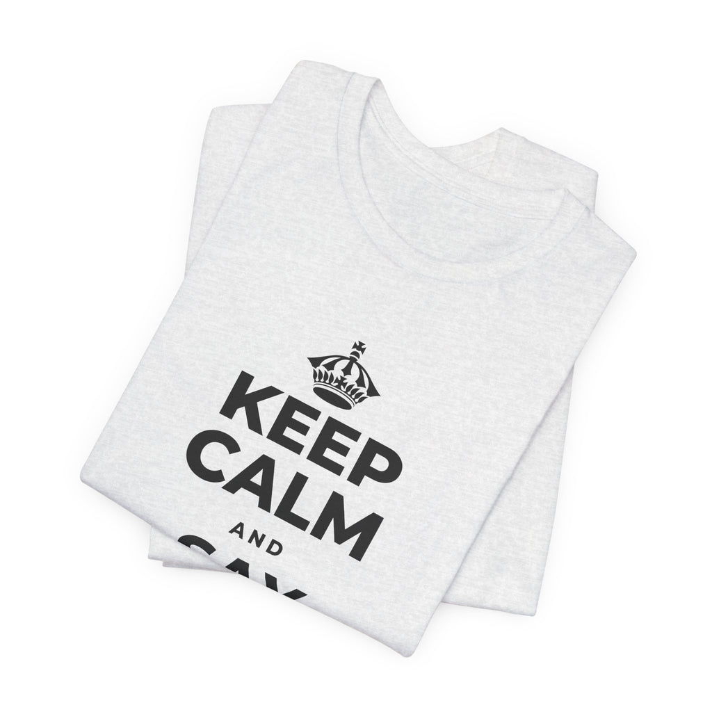 KEEP CALM AND SAY THANK YOU T-Shirt (Soft Cream–Heather Mauve)