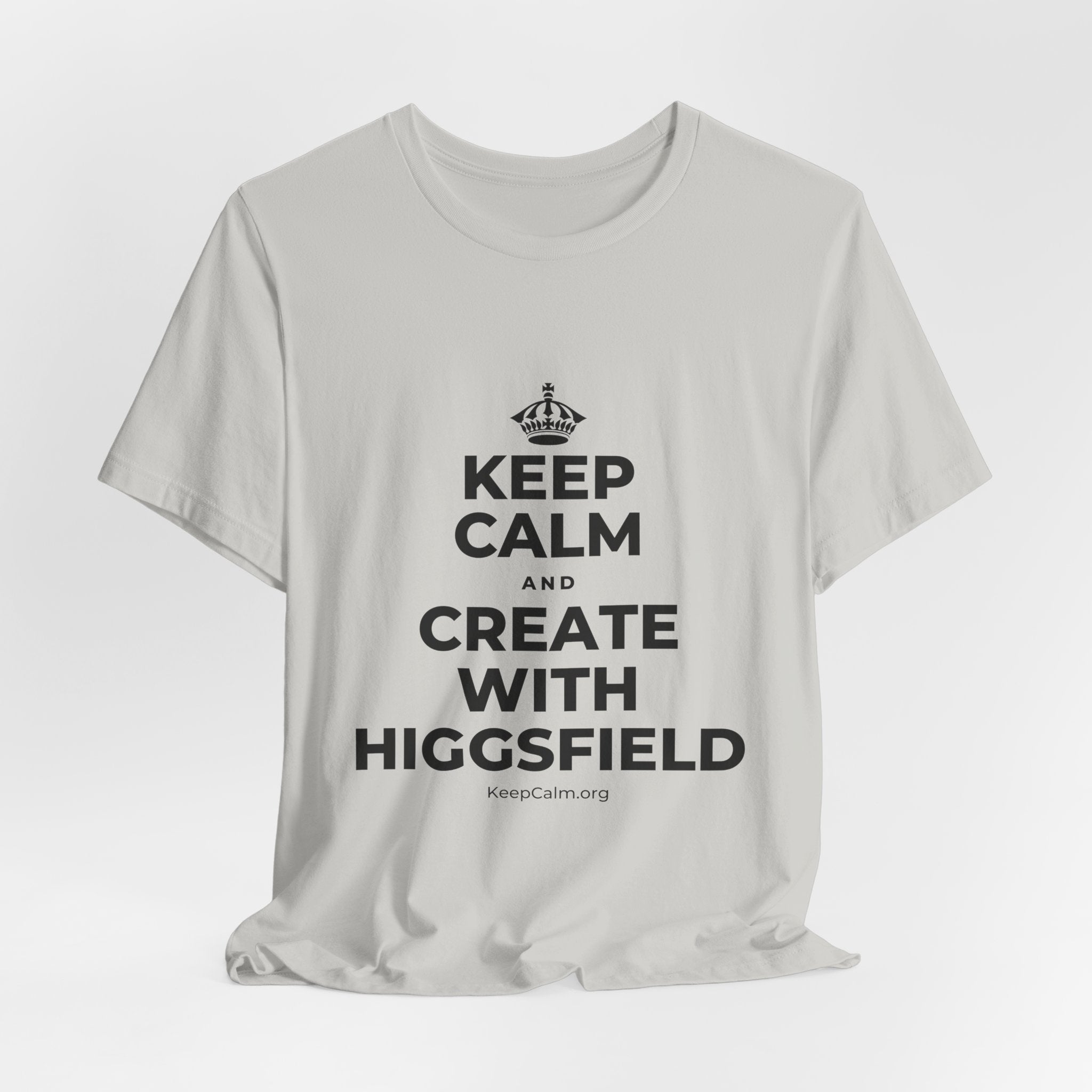 KEEP CALM AND CREATE WITH HIGGSFIELD T-Shirt (Baby Blue–Silver)