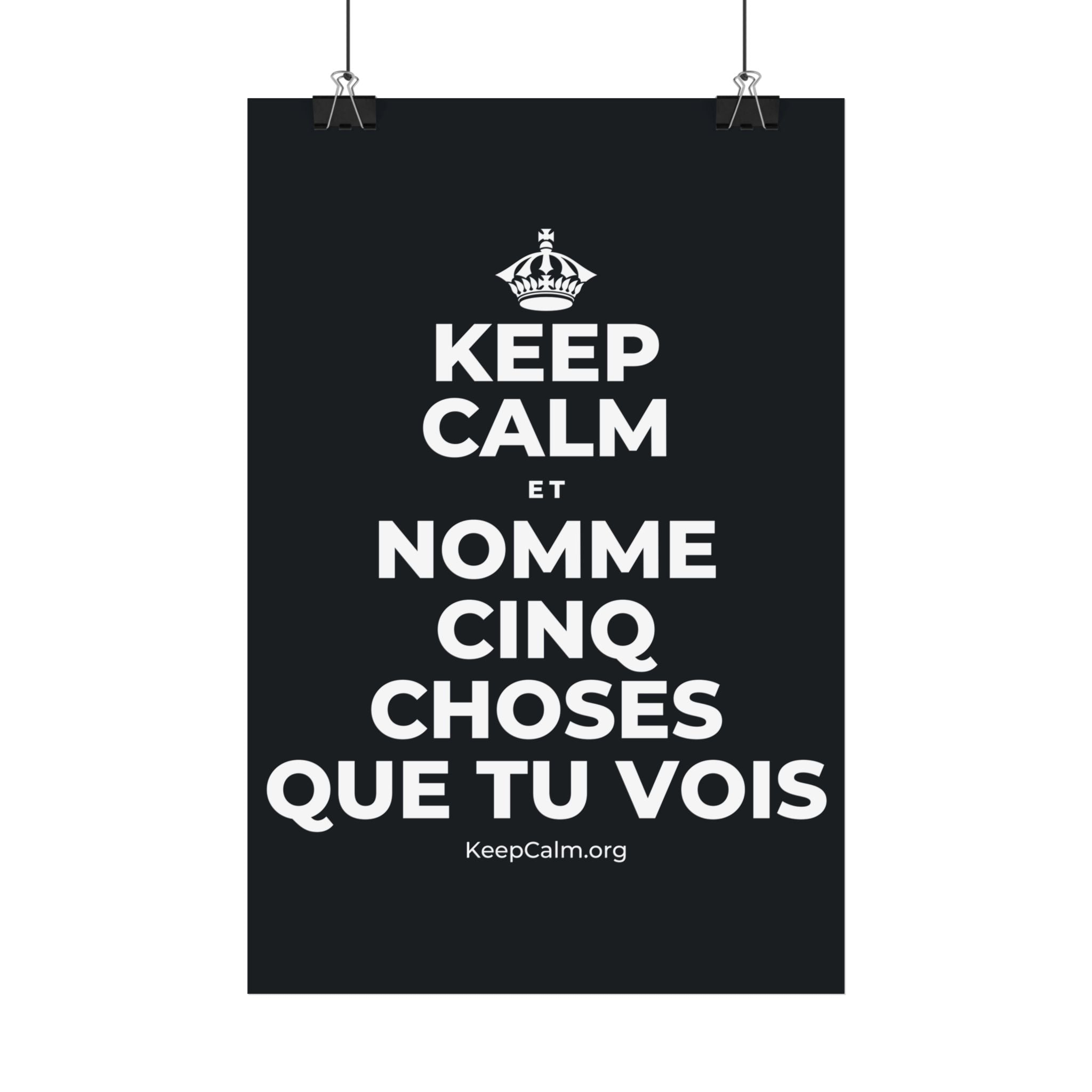 KEEP CALM ET NOMME CINQ CHOSES QUE TU VOIS Satin Poster (Dark)
