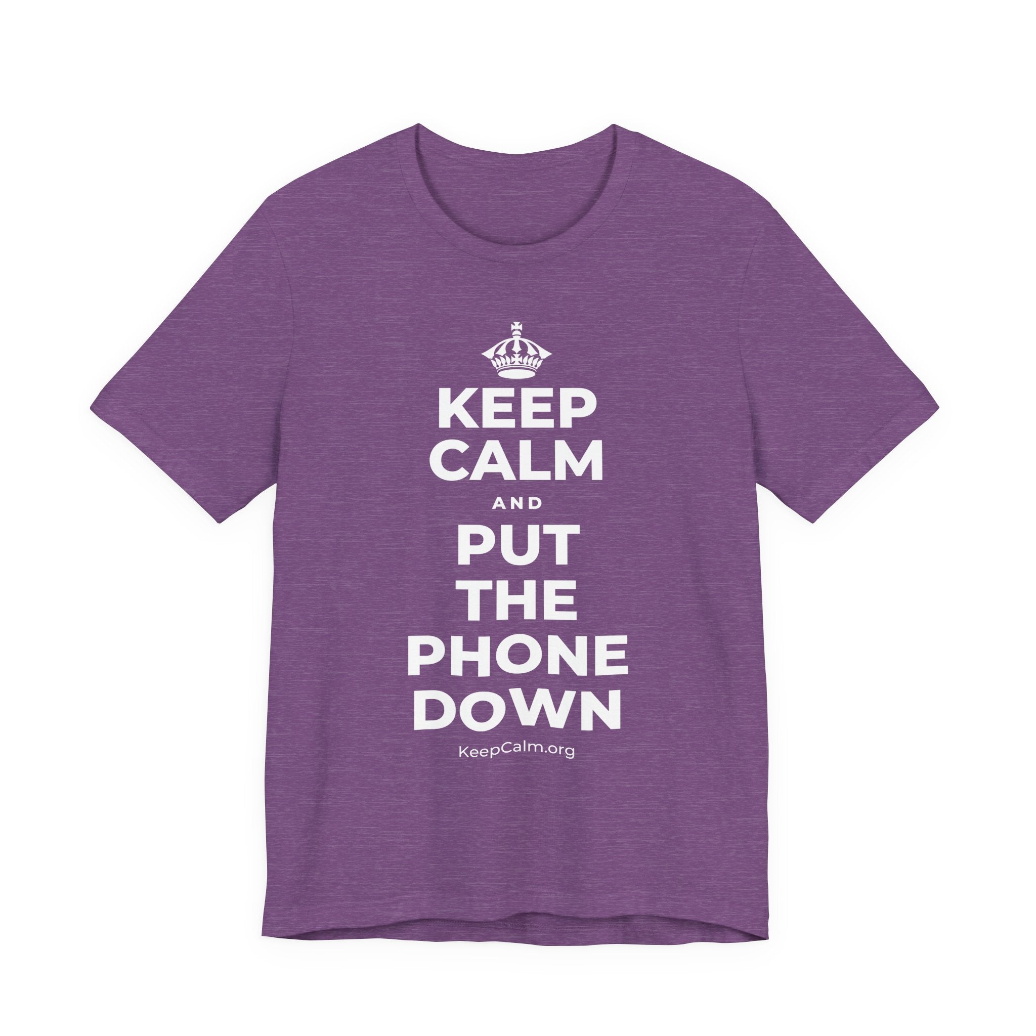 KEEP CALM AND PUT THE PHONE DOWN T-Shirt (Baby Blue–Silver)