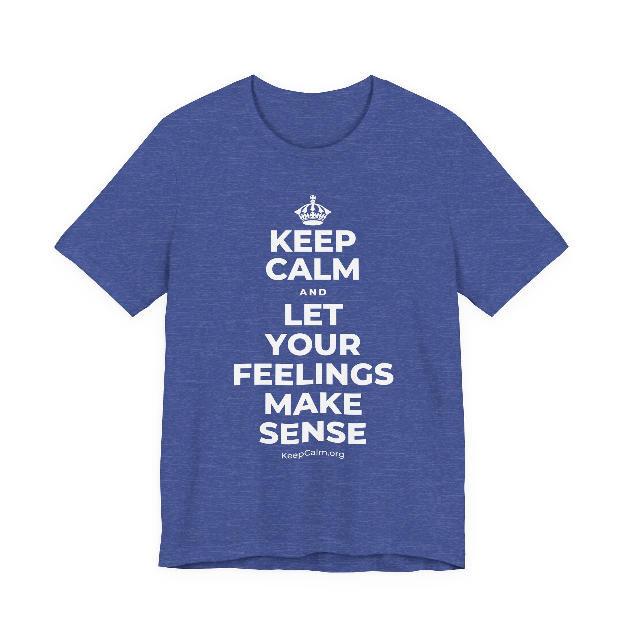 KEEP CALM AND LET YOUR FEELINGS MAKE SENSE T-Shirt (Baby Blue–Silver)