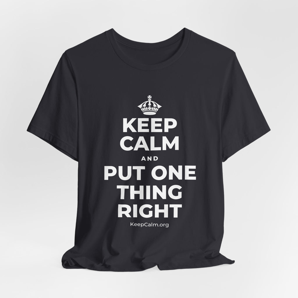 KEEP CALM AND PUT ONE THING RIGHT T-Shirt (Baby Blue–Silver)