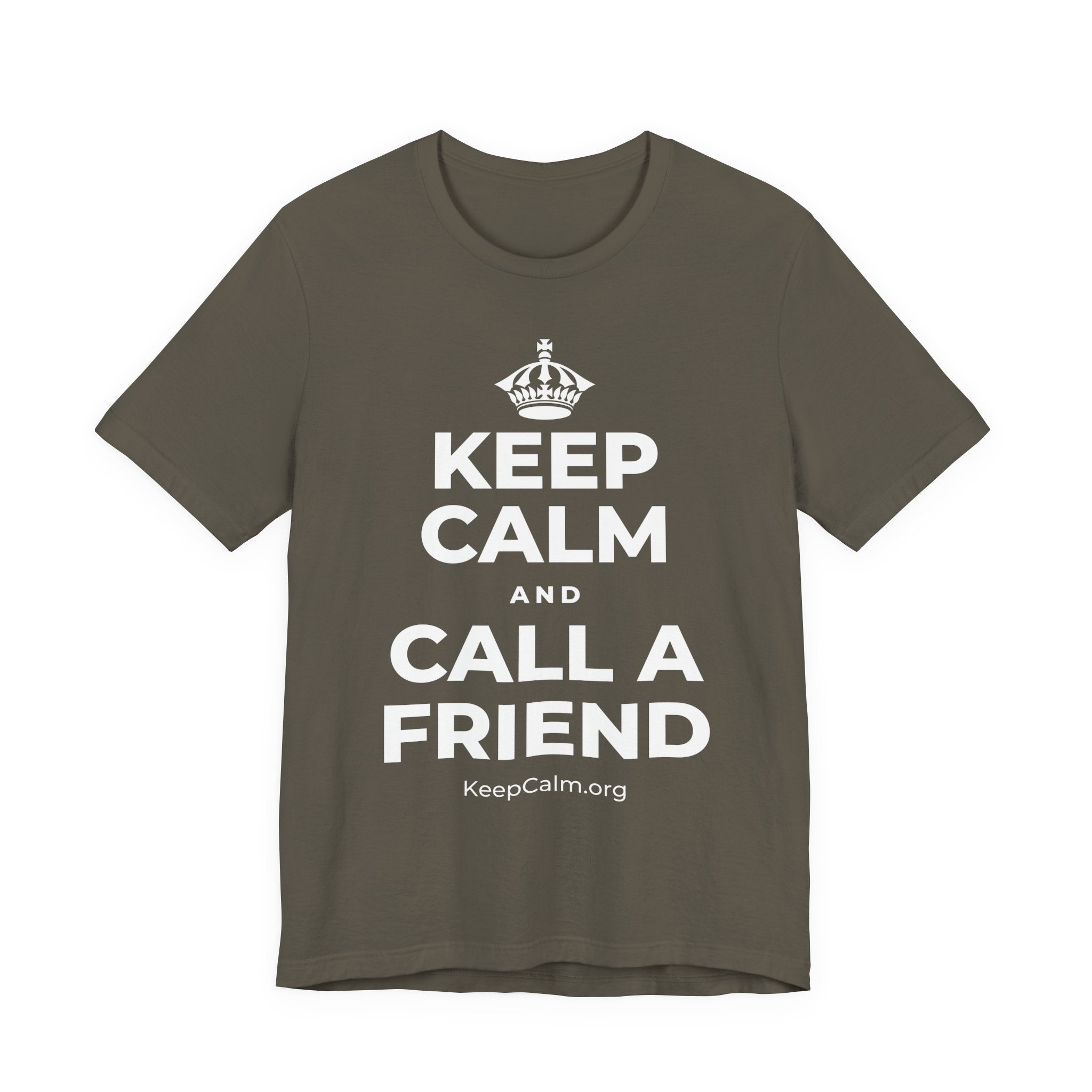 KEEP CALM AND CALL A FRIEND T-Shirt (White–Asphalt)