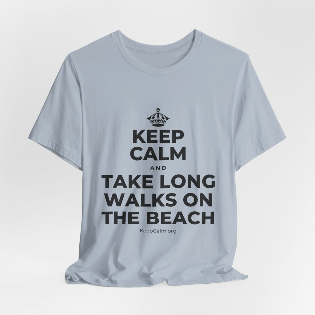 KEEP CALM AND TAKE LONG WALKS ON THE BEACH T-Shirt (White–Asphalt)