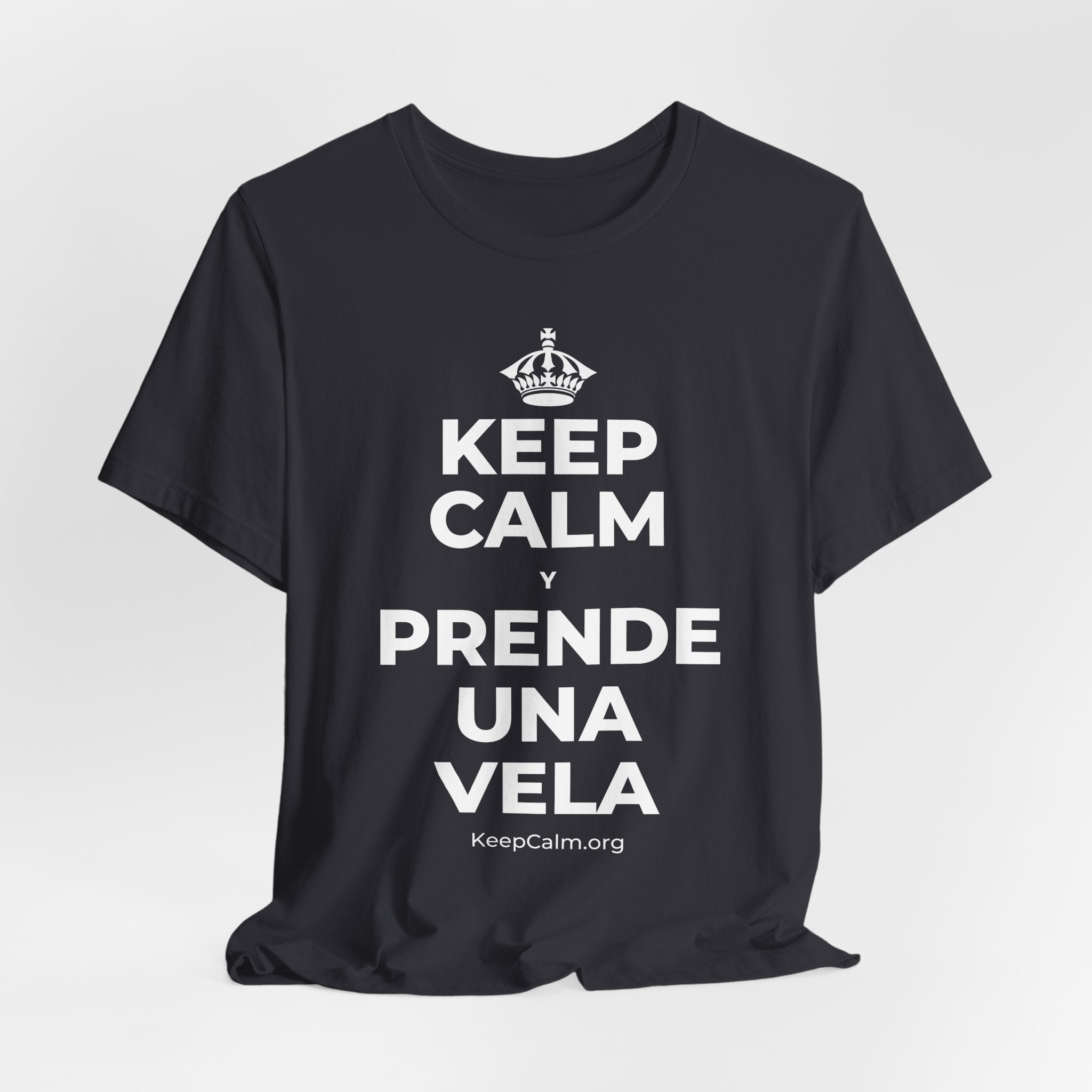 KEEP CALM Y PRENDE UNA VELA T-Shirt (Baby Blue–Silver)