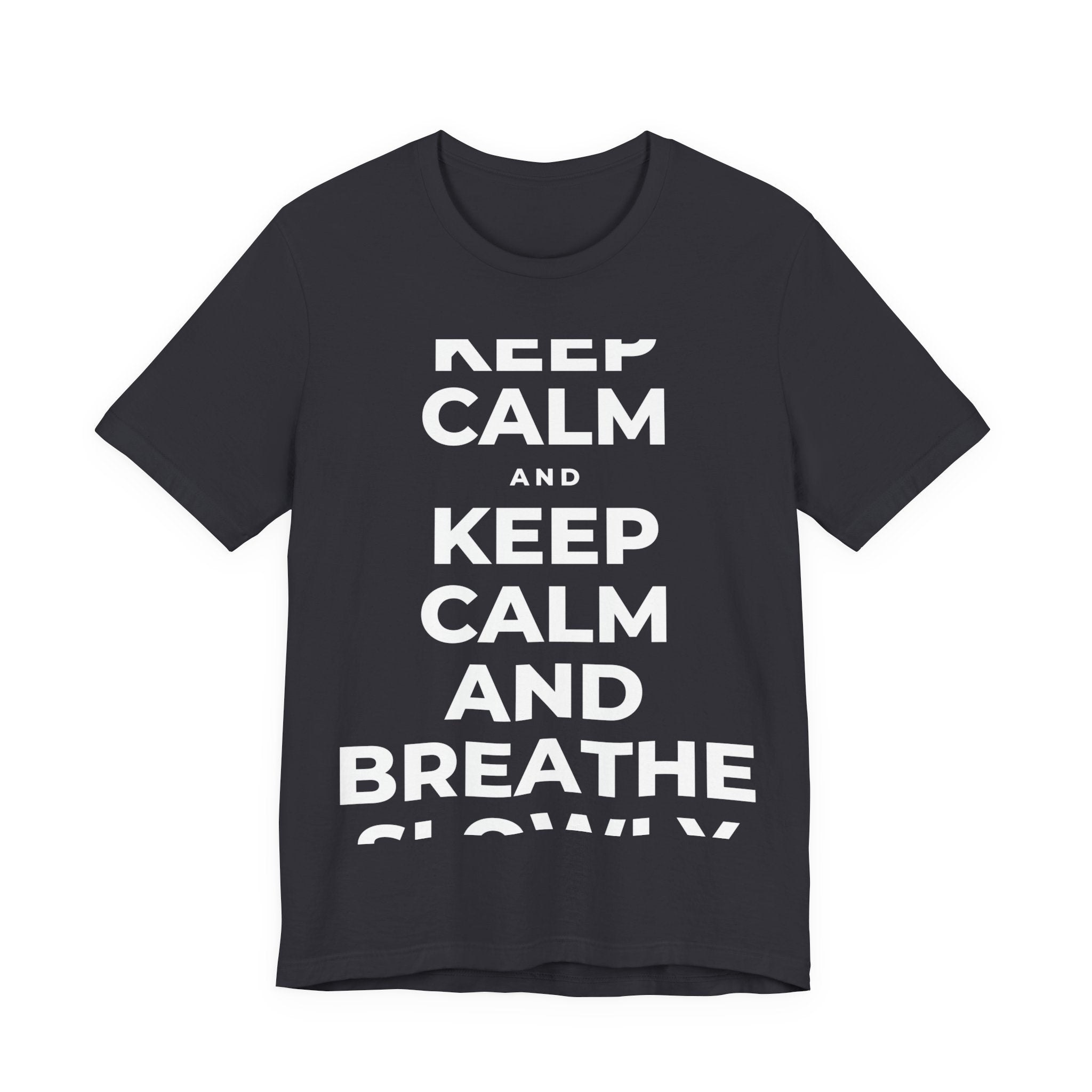 KEEP CALM AND BREATHE SLOWLY T-Shirt (Baby Blue–Silver)