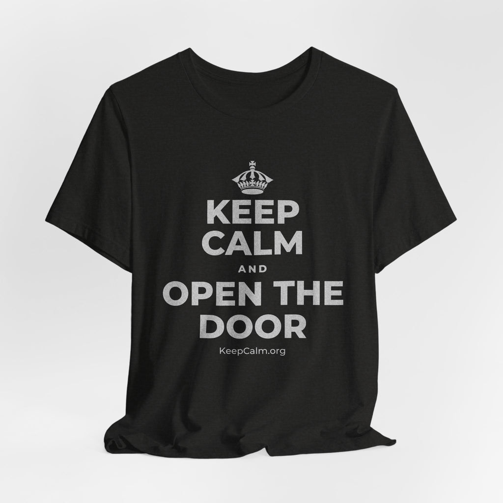 KEEP CALM AND OPEN THE DOOR T-Shirt (Soft Cream–Heather Mauve)